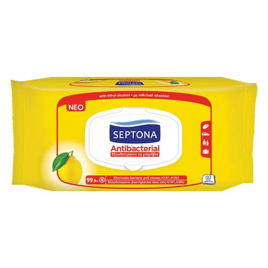 Septona Antibacterial Wipes With Lemon Fragrance 60 Wipes - Medaid