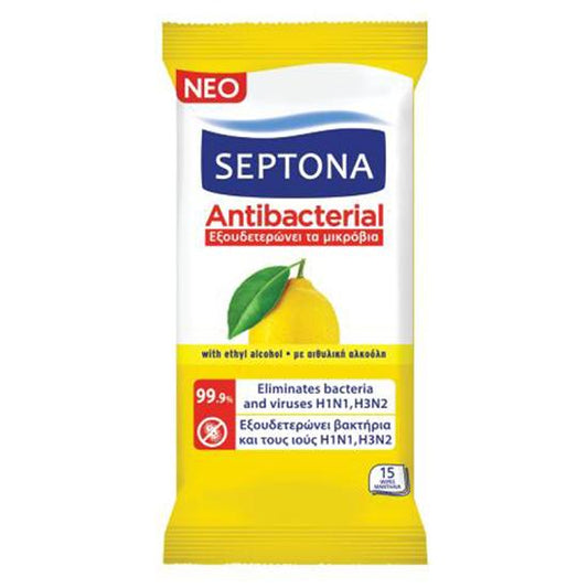 Septona Antibacterial Wipes With Lemon Fragrance 15 Wipes - Medaid