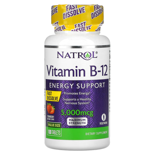 Natrol, Vitamin B-12, Fast Dissolve, Maximum Strength, Strawberry, 5,000 mcg, 100 Tablets - Medaid