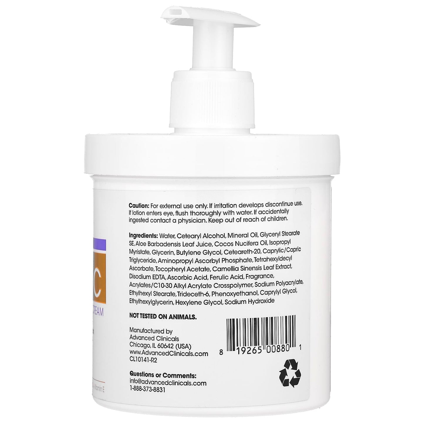 Advanced Clinicals, Vitamin C, Advanced Brightening Cream, 1 lb (16 oz) - Medaid