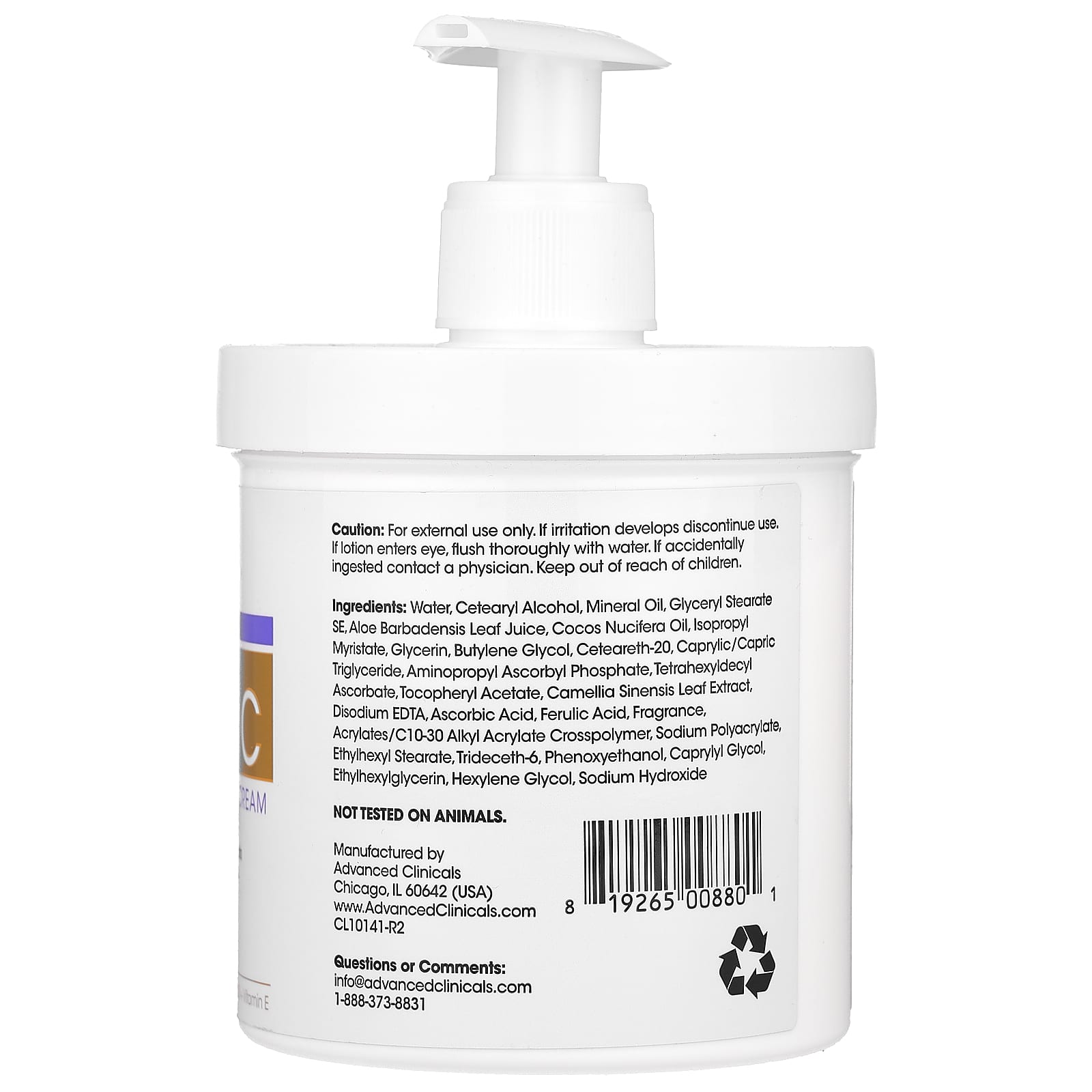 Advanced Clinicals, Vitamin C, Advanced Brightening Cream, 1 lb (16 oz) - Medaid