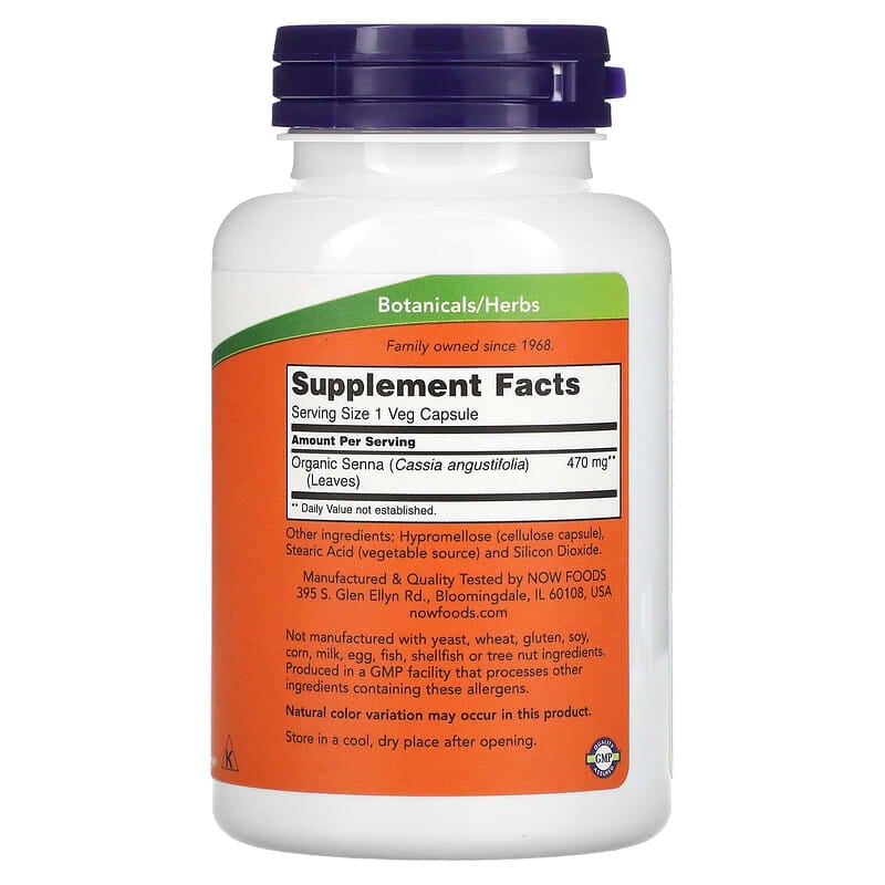 NOW Foods, Senna Leaves, 470 mg, 100 Veg Capsules - Medaid
