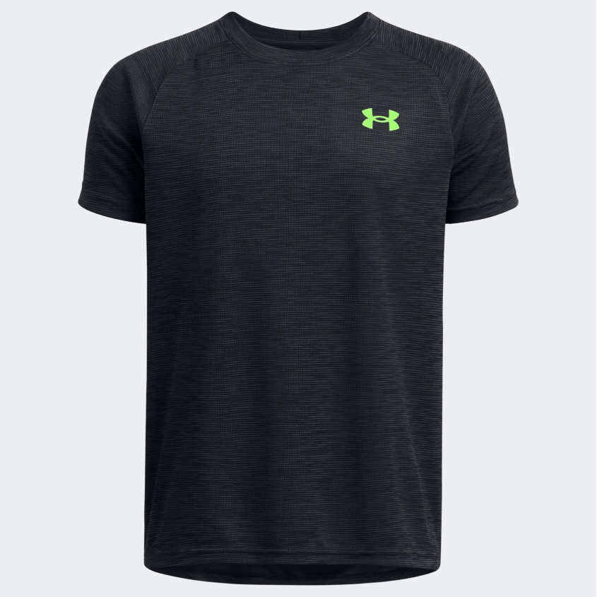 Under Armour Tech Textured Boys Training T-Shirt Black/Cyber Green - Medaid