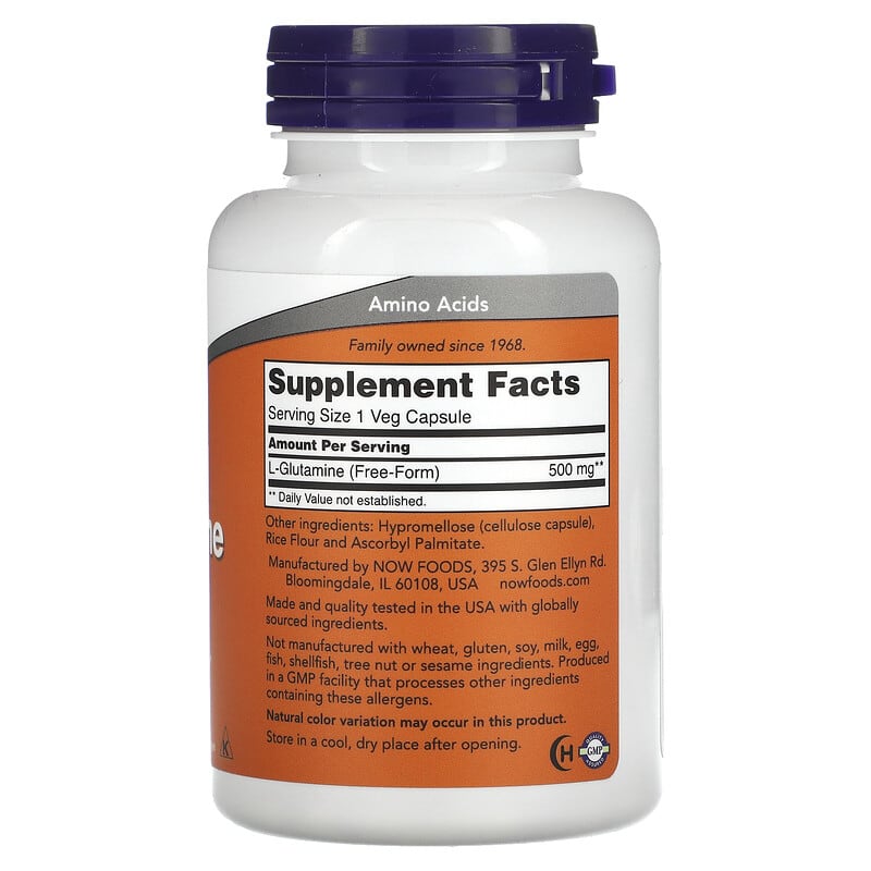 NOW Foods, L-Glutamine, 500 mg, 120 Veg Capsules - Medaid