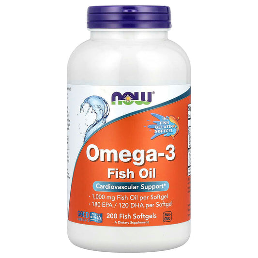 NOW Foods, Omega-3 Fish Oil, 1000 mg, 200 Fish Softgels - Medaid