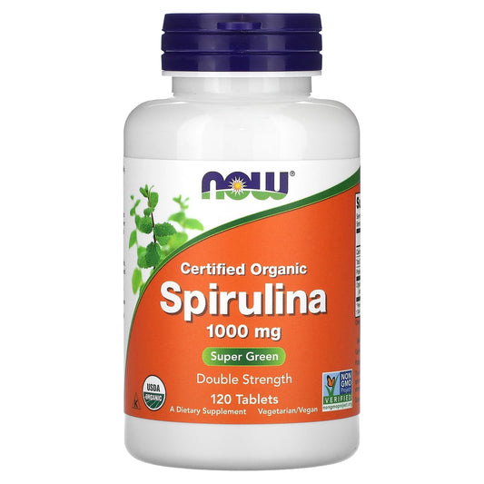 NOW Foods, Certified Organic Spirulina, Double Strength, 1,000 mg, 120 Tablets - Medaid