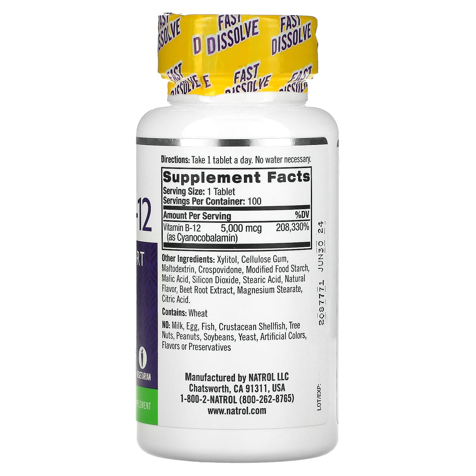Natrol, Vitamin B-12, Fast Dissolve, Maximum Strength, Strawberry, 5,000 mcg, 100 Tablets - Medaid