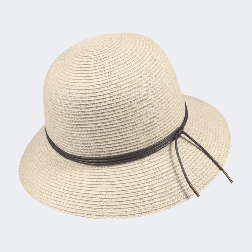 Stamion Cloche With Decorative Cord Women Beach Hat Off White - Medaid
