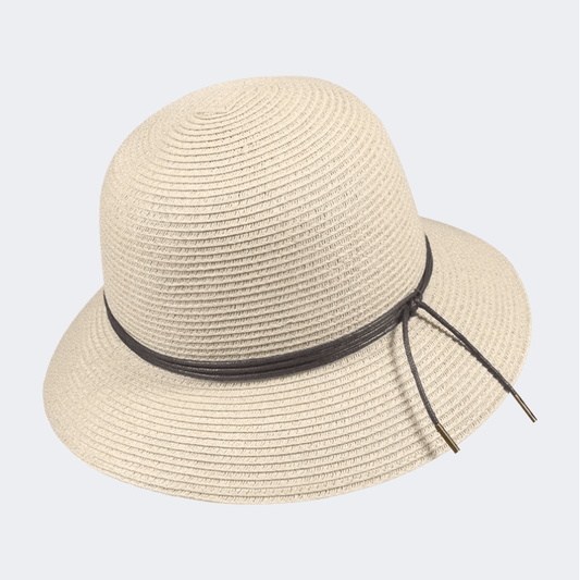 Stamion Cloche With Decorative Cord Women Beach Hat Off White - Medaid