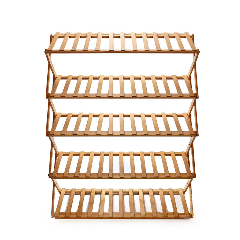 5 Layer Wooden Bamboo Foldable Shoe Rack Portable Folding Shoe Storage Racks Freestanding Multipurpose Shoe Shelves for Hallway Entryway Bedroom - Medaid