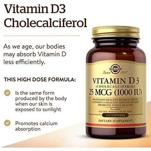 Solgar Vitamin D3 1000 Iu 100 Softgels - Medaid