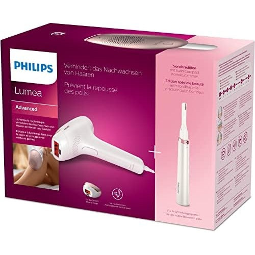 PHILIPS Lumea Advanced IPL Hair Removal Device with 2 Attachments for Face and Body + Complimentary Facial Hair Remover, Compact Touch-Up Trimmer - BRI921/00 [comes with UK Plug] - 3 months of hair-free smooth skin - Medaid