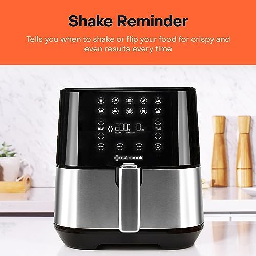 Nutricook Air Fryer 2, 1500 Watts, Digital Control Panel Display, 10 Preset Programs With Built-In Preheat Function, 3.6 Liters, BrUSh Stainless Steel/Black, 2 Years Warranty - Medaid