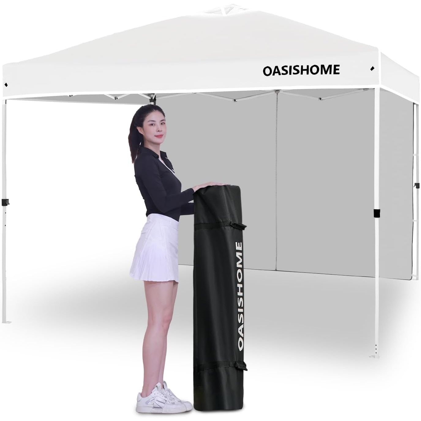OASISHOME Pop-up Gazebo Instant Canopy Tent 10'x10', with 4 Sidewalls, Windows, Wheeled Bag, for Patio/Outdoor/Wedding Parties and Events (10FTx10FT, Khaki) - Medaid