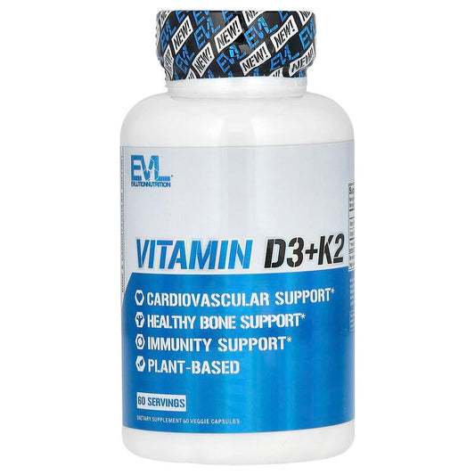 EVLution Nutrition, Vitamin D3+K2, 60 Veggie Capsules - Medaid