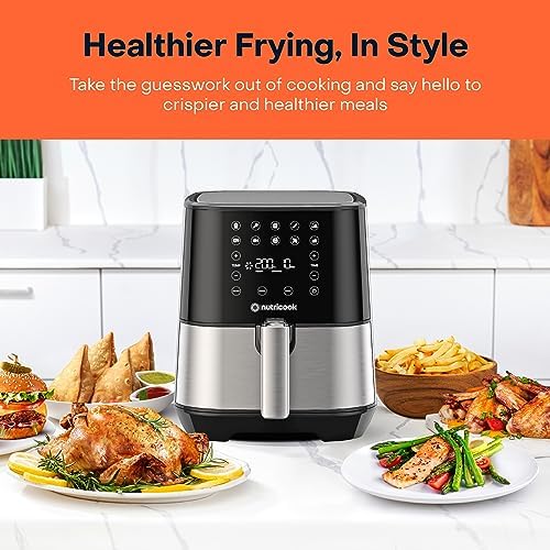 Nutricook Air Fryer 2, 1500 Watts, Digital Control Panel Display, 10 Preset Programs With Built-In Preheat Function, 3.6 Liters, BrUSh Stainless Steel/Black, 2 Years Warranty - Medaid