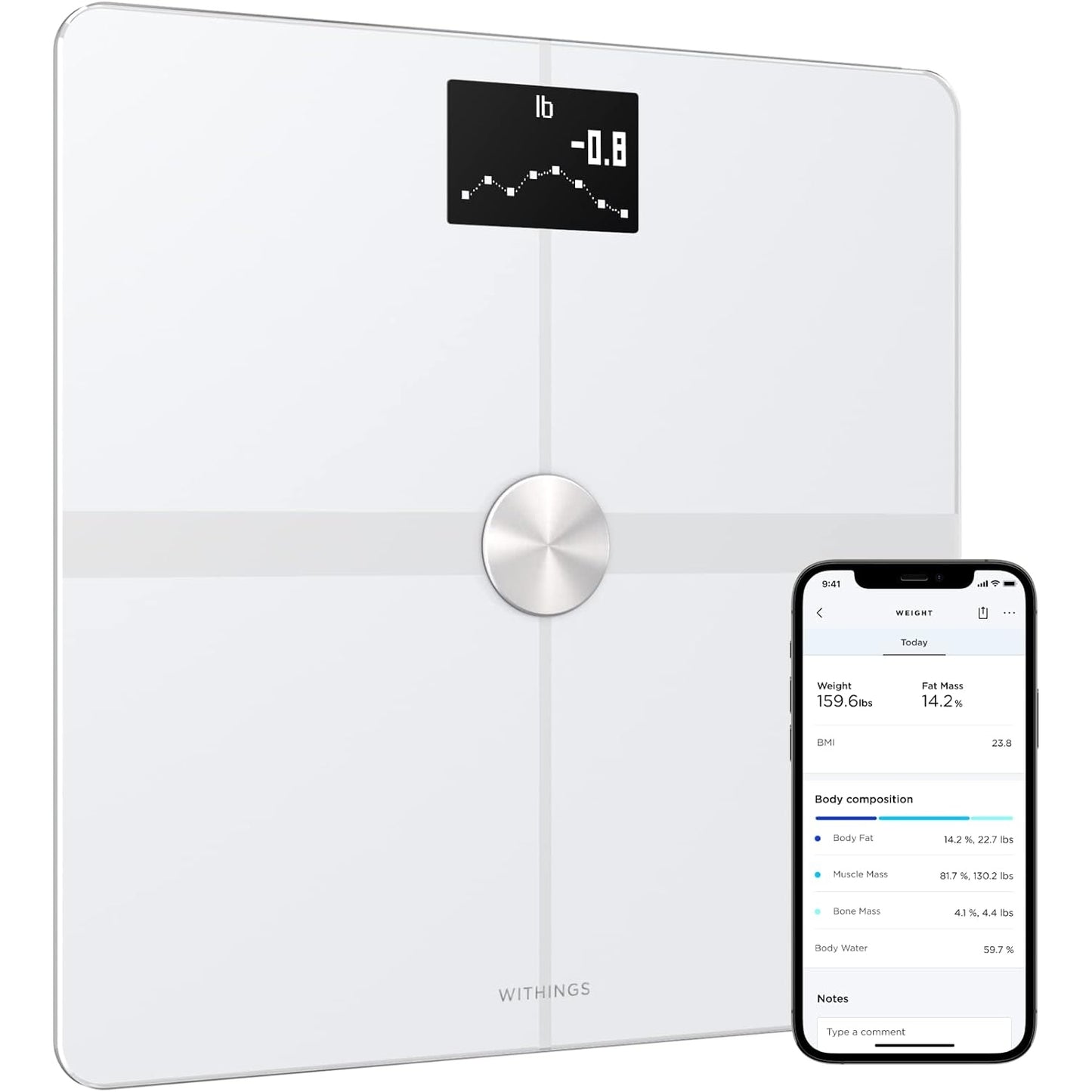 WITHINGS Body Smart - Accurate Scale for Body Weight and Fat Percentage, Body Composition Wi-Fi and Bluetooth Weight Scale, Baby Weight Scale, Smart Scale Apple Health Compatible, Bathroom Scale - Medaid