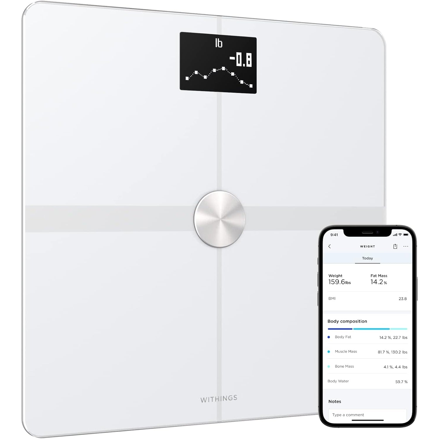 WITHINGS Body Smart - Accurate Scale for Body Weight and Fat Percentage, Body Composition Wi-Fi and Bluetooth Weight Scale, Baby Weight Scale, Smart Scale Apple Health Compatible, Bathroom Scale - Medaid