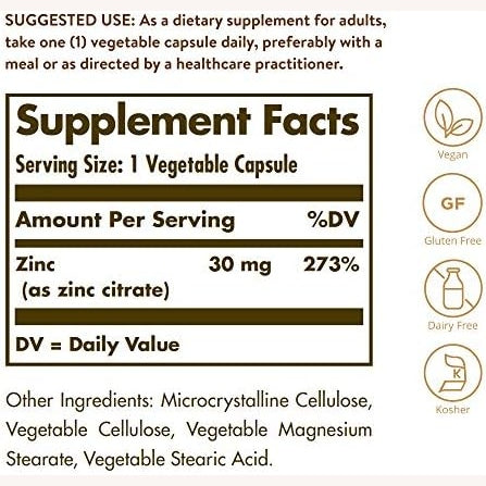 Solgar Zinc Citrate 30 Mg Capsules, 100S - Medaid