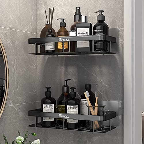 24HOCL Shower Caddy Shelf【Thickened Upgraded Version】, Adhesive Black Bathroom Shower Rack, No Drilling Wall Mounted Shower Organizer, Rustproof Basket for Bathroom, Toilet, Kitchen (2 Pack) - Medaid