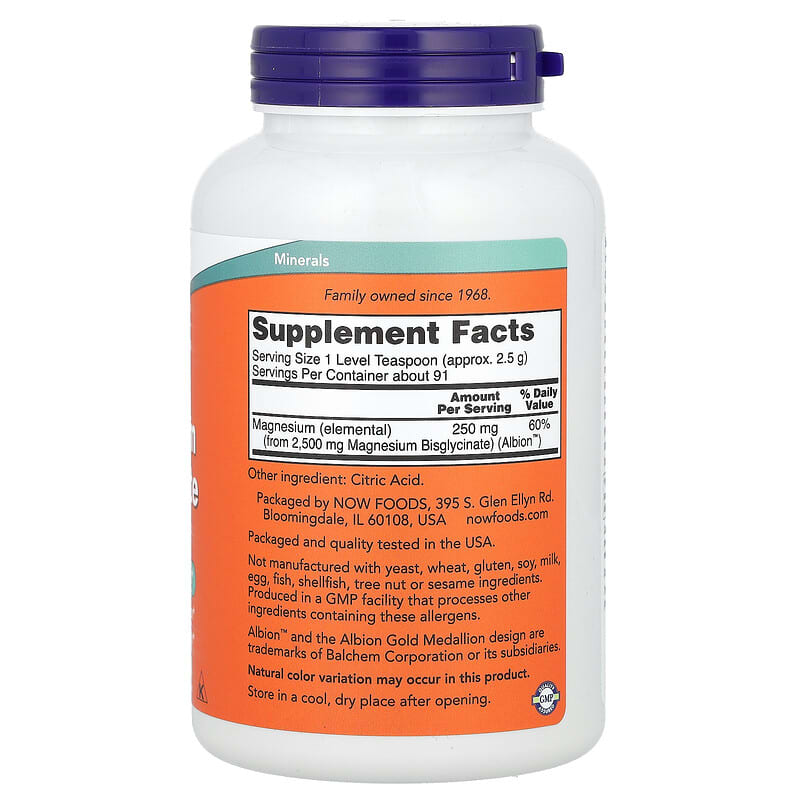 NOW Foods, Magnesium Bisglycinate Powder, 227 g - Medaid