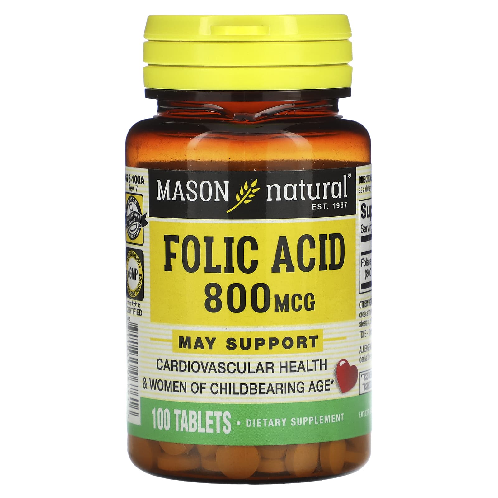Mason Natural, Folic Acid, 800 mcg, 100 Tablets - Medaid