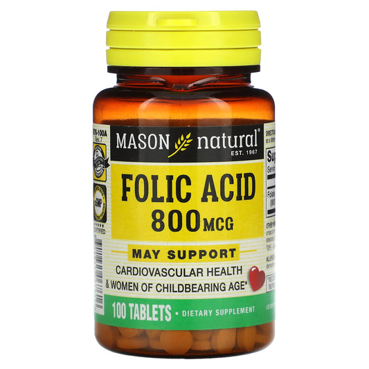 Mason Natural, Folic Acid, 800 mcg, 100 Tablets - Medaid