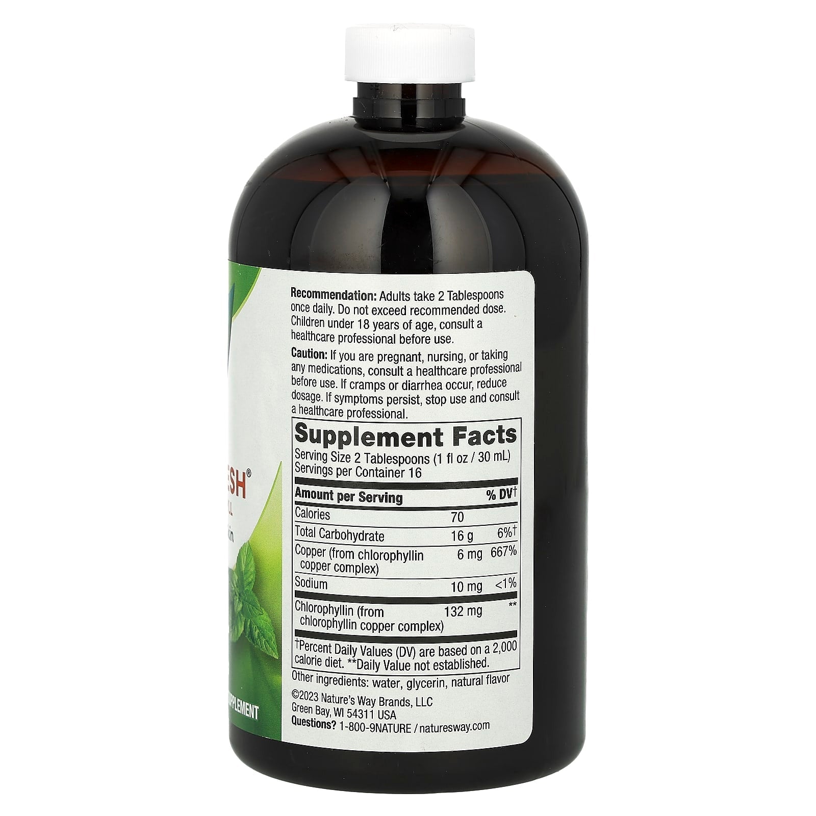 Nature's Way, Chlorofresh, Liquid Chlorophyll, Mint, 132 mg, 16 fl oz (480 ml) (132 mg per 2 Tbsp) - Medaid