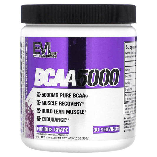 EVLution Nutrition, BCAA5000, Furious Grape, 9.1 oz (258 g) - Medaid