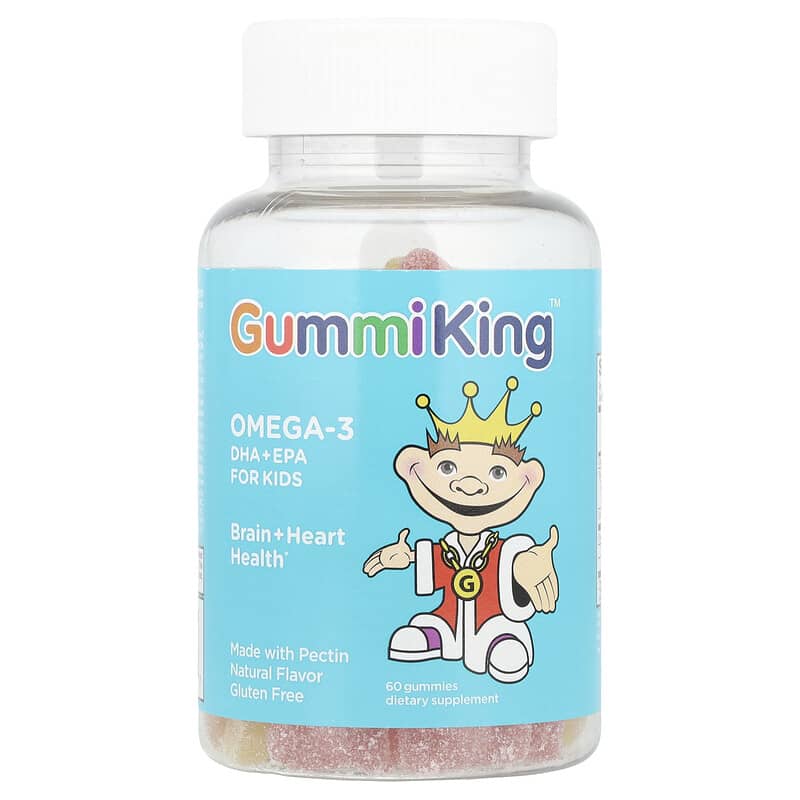 GummiKing, Omega-3 DHA + EPA for Kids, Strawberry, Orange and Lemon, 60 Gummies - Medaid