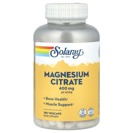 Solaray, Magnesium Citrate, 400 mg, 180 VegCaps (133 mg per Capsule) - Medaid