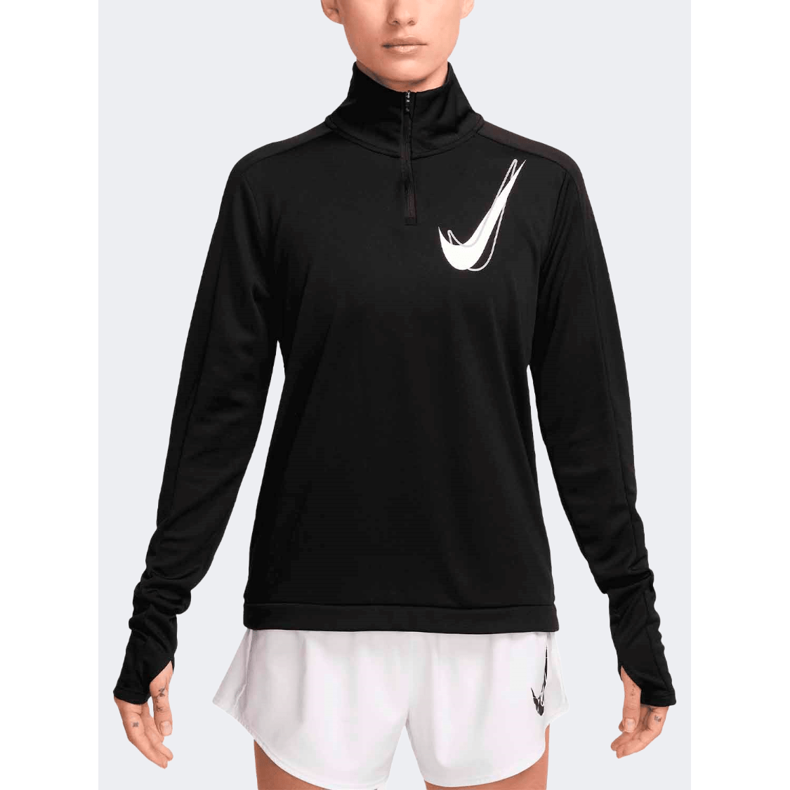 Nike Swoosh Half Zip Women Running Long Sleeve Black - Medaid