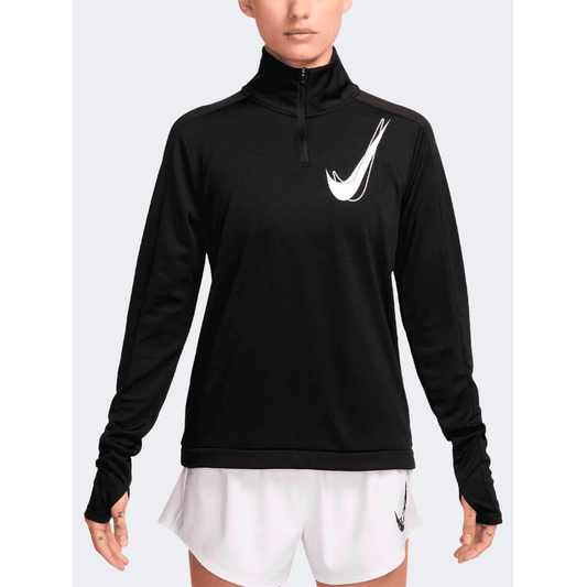 Nike Swoosh Half Zip Women Running Long Sleeve Black - Medaid