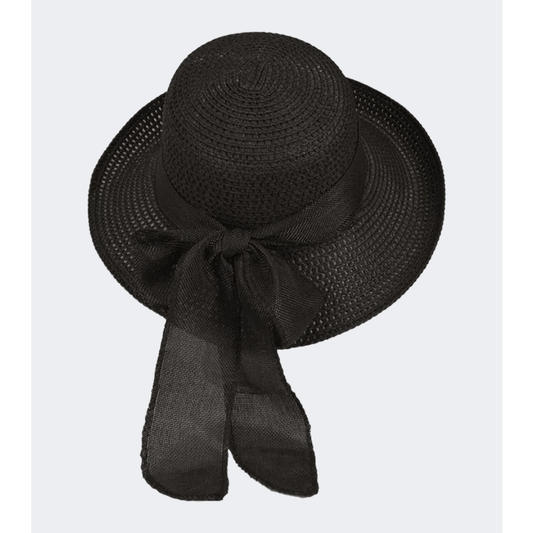 Stamion Floppy Short Ribbon With Turned Up Brim Women Beach Hat Black - Medaid