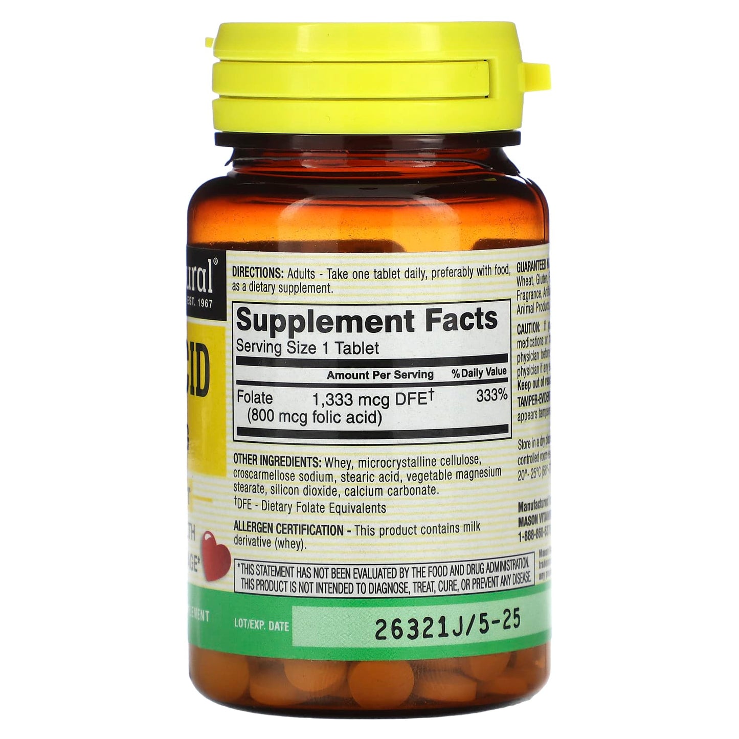 Mason Natural, Folic Acid, 800 mcg, 100 Tablets - Medaid