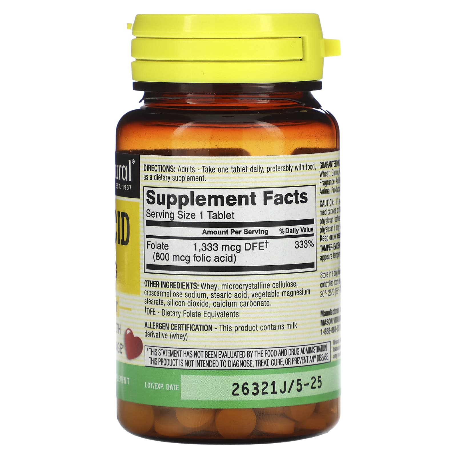 Mason Natural, Folic Acid, 800 mcg, 100 Tablets - Medaid