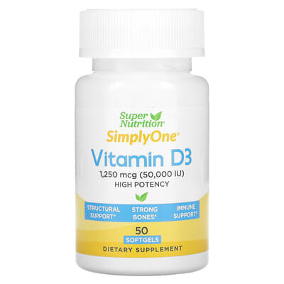 Super Nutrition, SimplyOne, Vitamin D3, 50,000 IU, 50 Softgels - Medaid