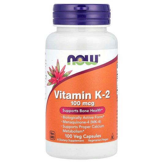 NOW Foods, Vitamin K-2, 100 mcg, 100 Veg Capsules - Medaid
