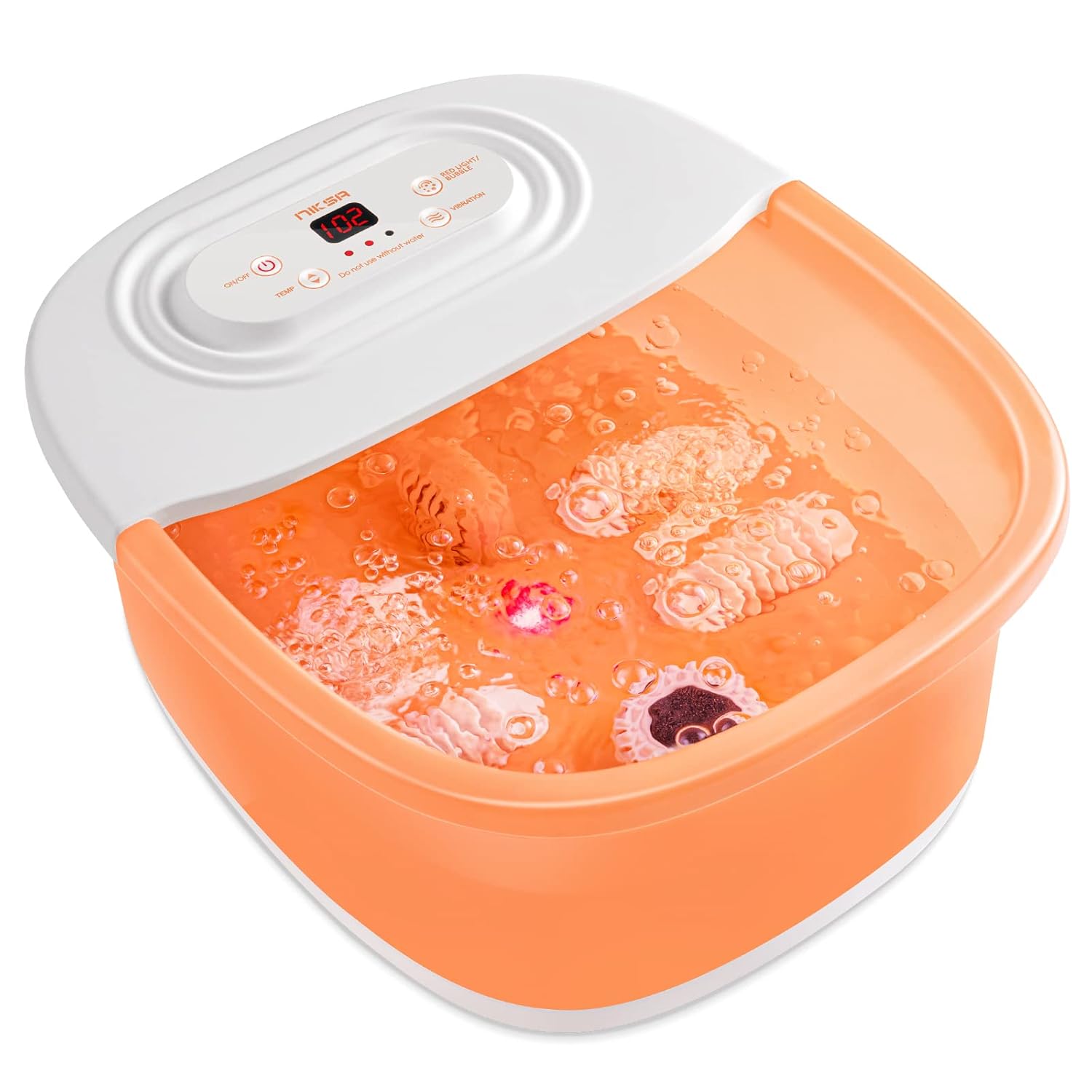 Niksa Foot Spa Bath Massager with Heat, Bubbles, Vibration and Red Light, 4 Massage Roller Pedicure, Tub for Feet Stress Relief, Foot Soaker with Mini Acupressure Massage Points Temperature Control - Medaid
