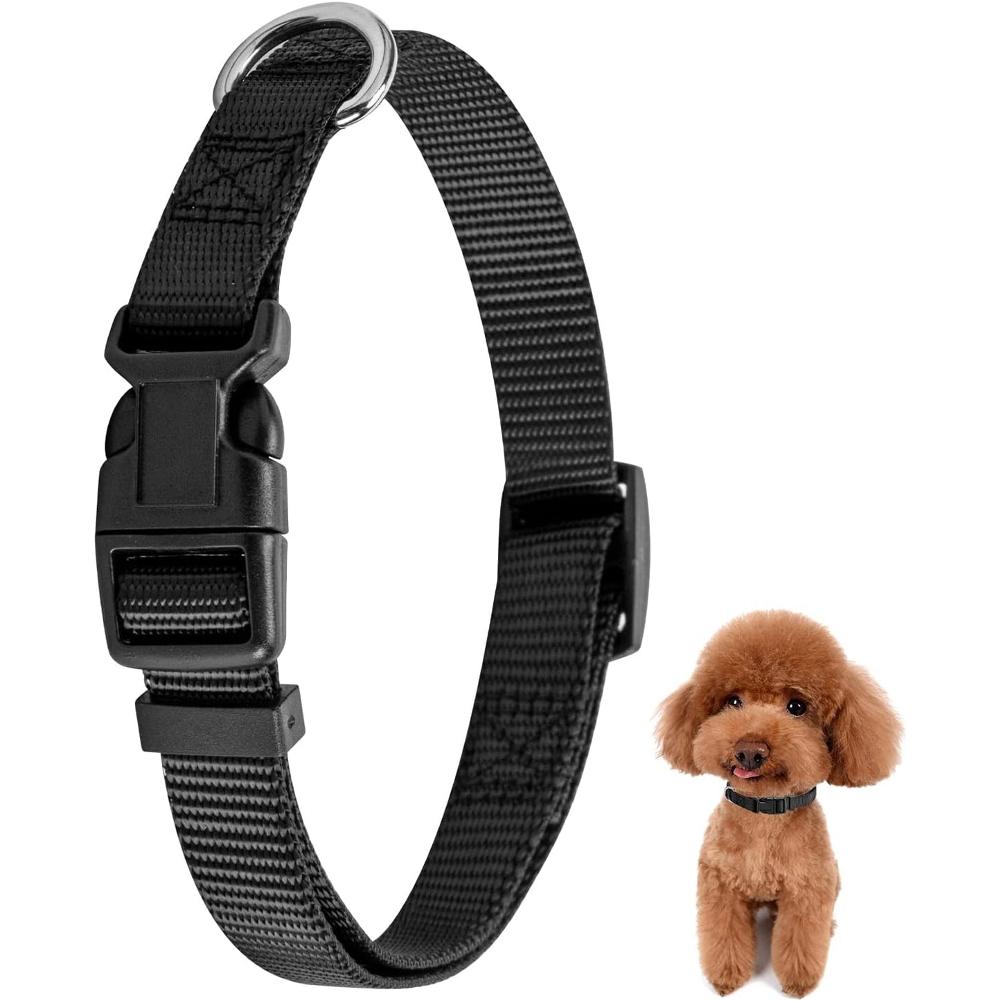 PuppyDoggy Adjustable Dog Collar Black Nylon Dog Collar Martingale Collar for Dogs with Quick Release Buckle Classic Pet Collar for Small Medium Large Dogs (Small 1 Pack, Black) - Medaid