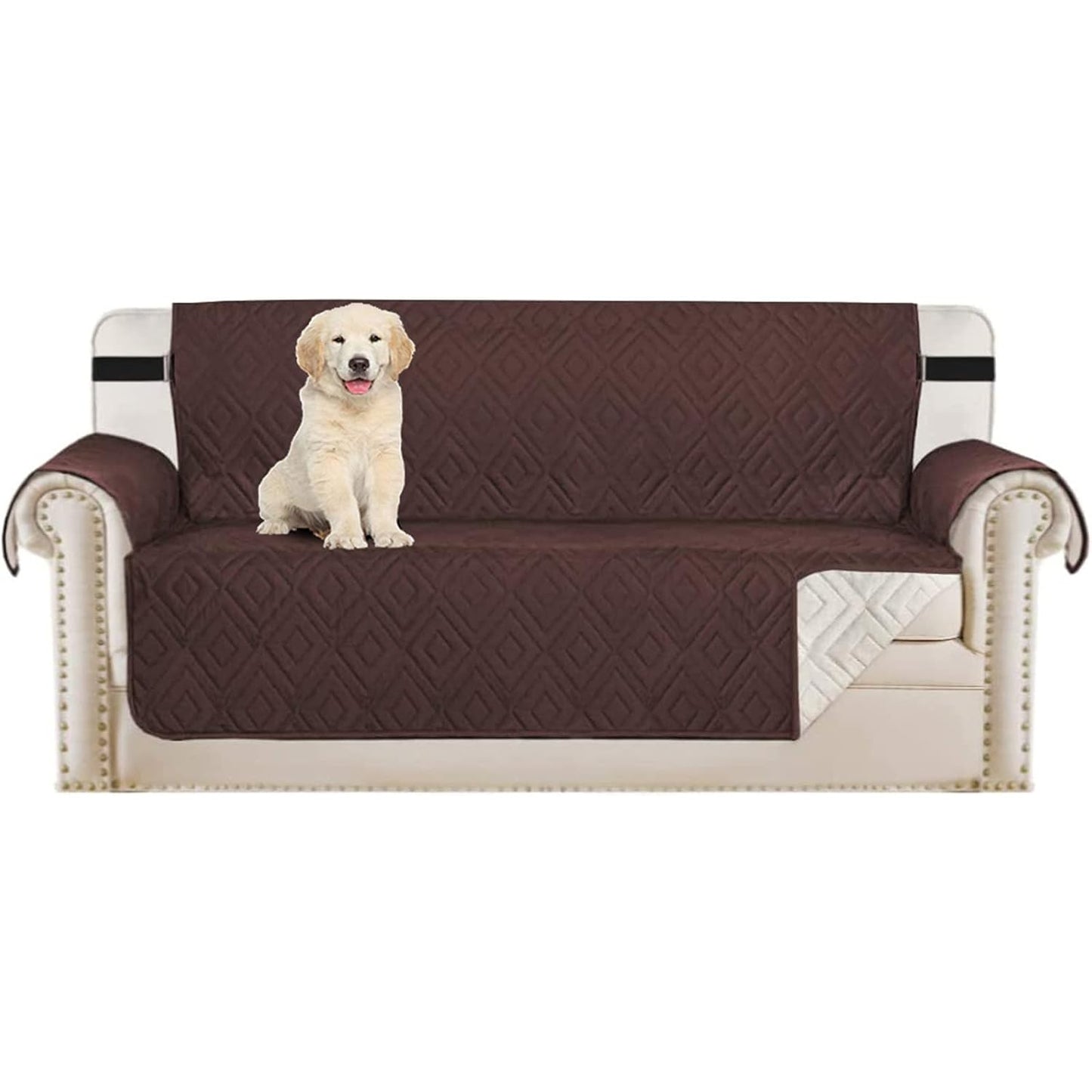 SHUOJIA Quilted Sofa Cover Reversible Sofa Protector 1,2,3 Seater Armchair Cover with Adjustable Elastic Straps (Black,2-seats) - Medaid