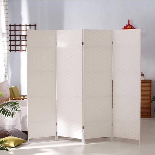 Valman Foldable Movable Stretch Room Divider, Fully Hand-woven Entrance Partition, Suitable for Office, Bedroom, Living Room, Hotel Room Wall, (Milk White) - Medaid