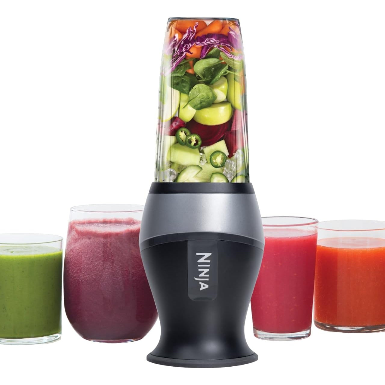 Ninja Fit Compact Personal Blender, Portable Blender for-Smoothies, Shakes, Food Prep, and Frozen Blending, 700-Watt Base, (2) 16-oz. Cups and Spout Lids, Black QB3001SS - Medaid
