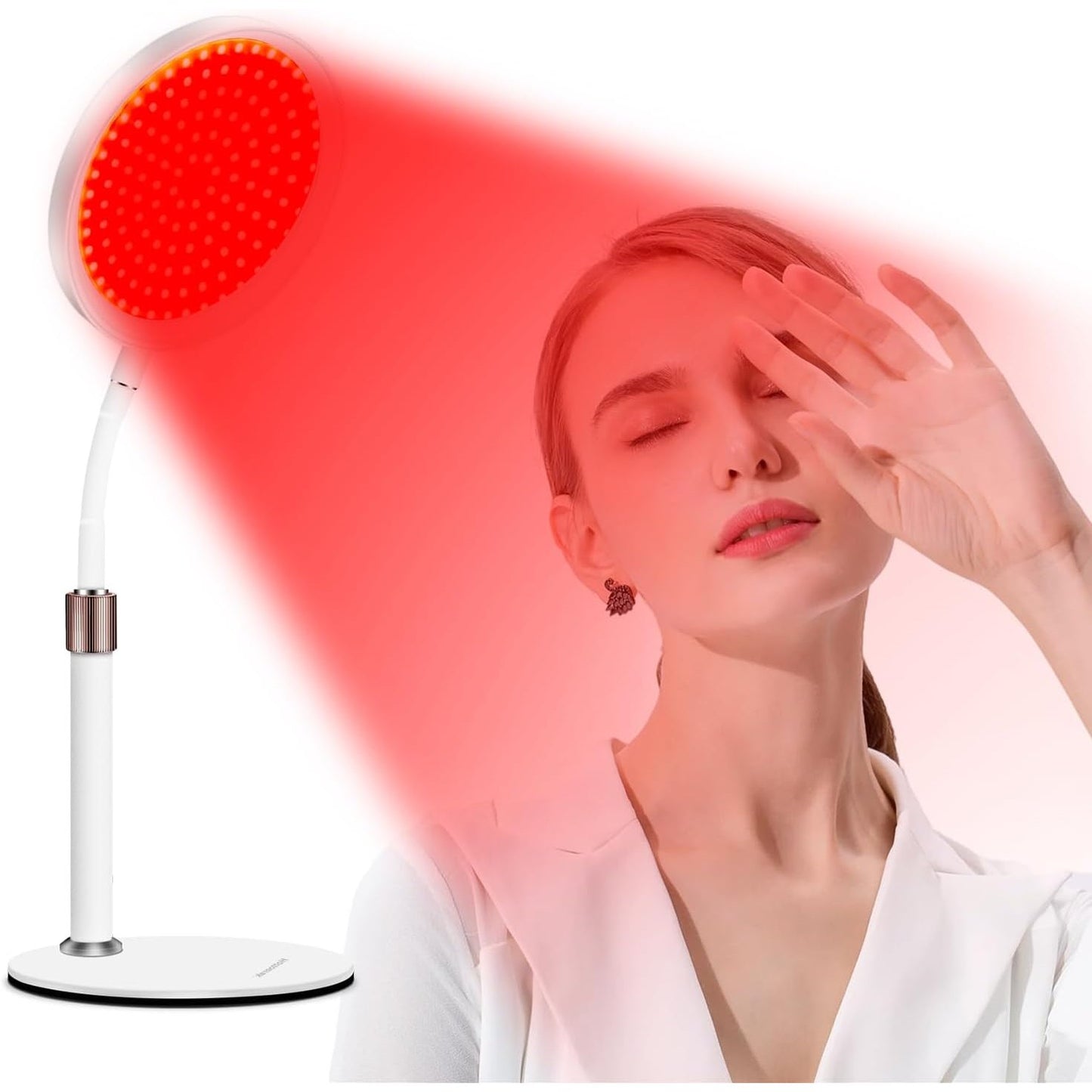 Red Light Lamp, 660nm Red Light Therapy Lamps with Base, Dimmable & Adjustable Height & 10/30/45Min Timer, 140LEDs Infrared Lamp for Home, Office - Medaid