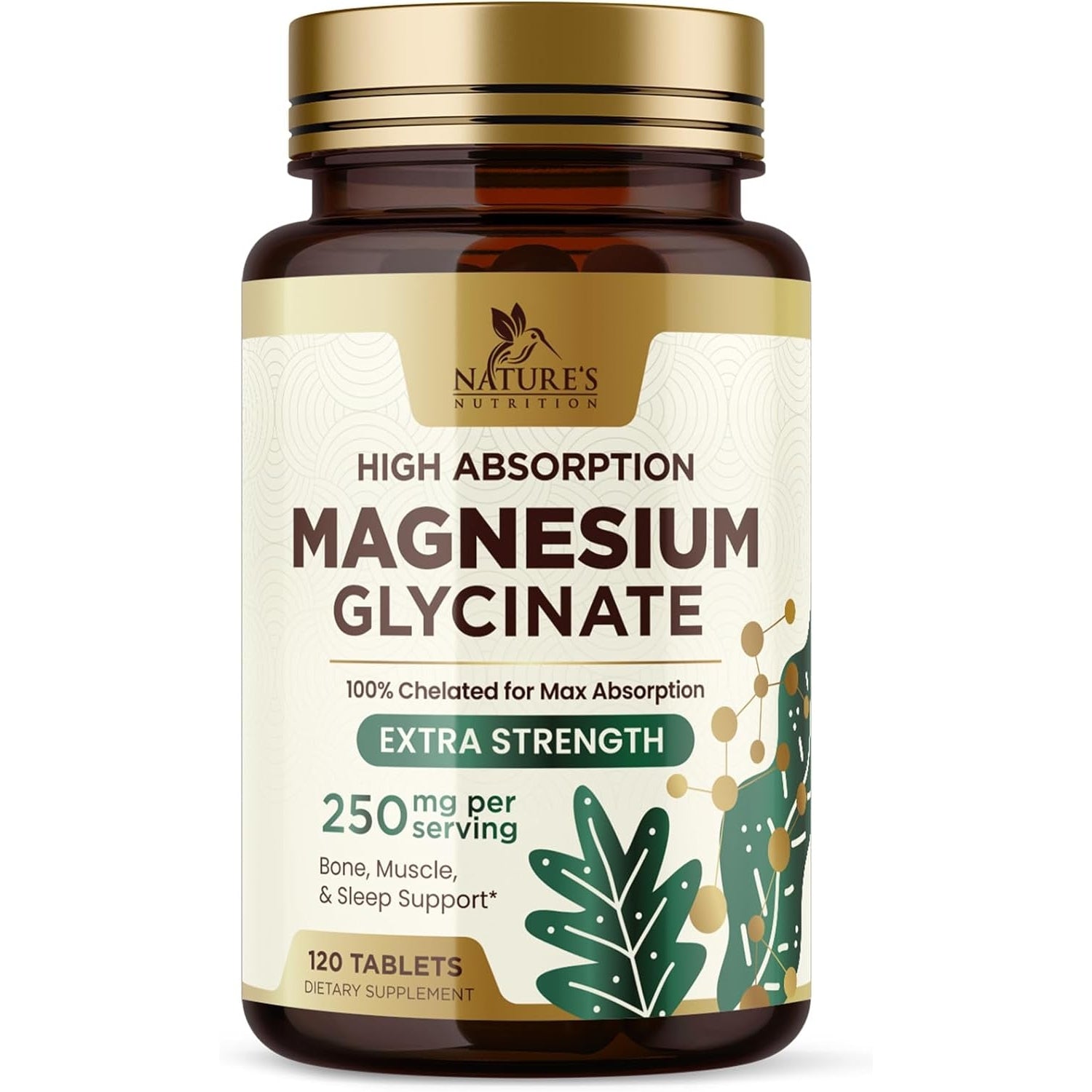 Magnesium Glycinate Supplement, 250 mg, 100% Chelated Magnesium Supplement for High Absorption - Muscle, Heart, Bone and Nerve Health Support, Gluten Free, Vegan, Non-GMO - 120 Magnesium Tablets - Medaid