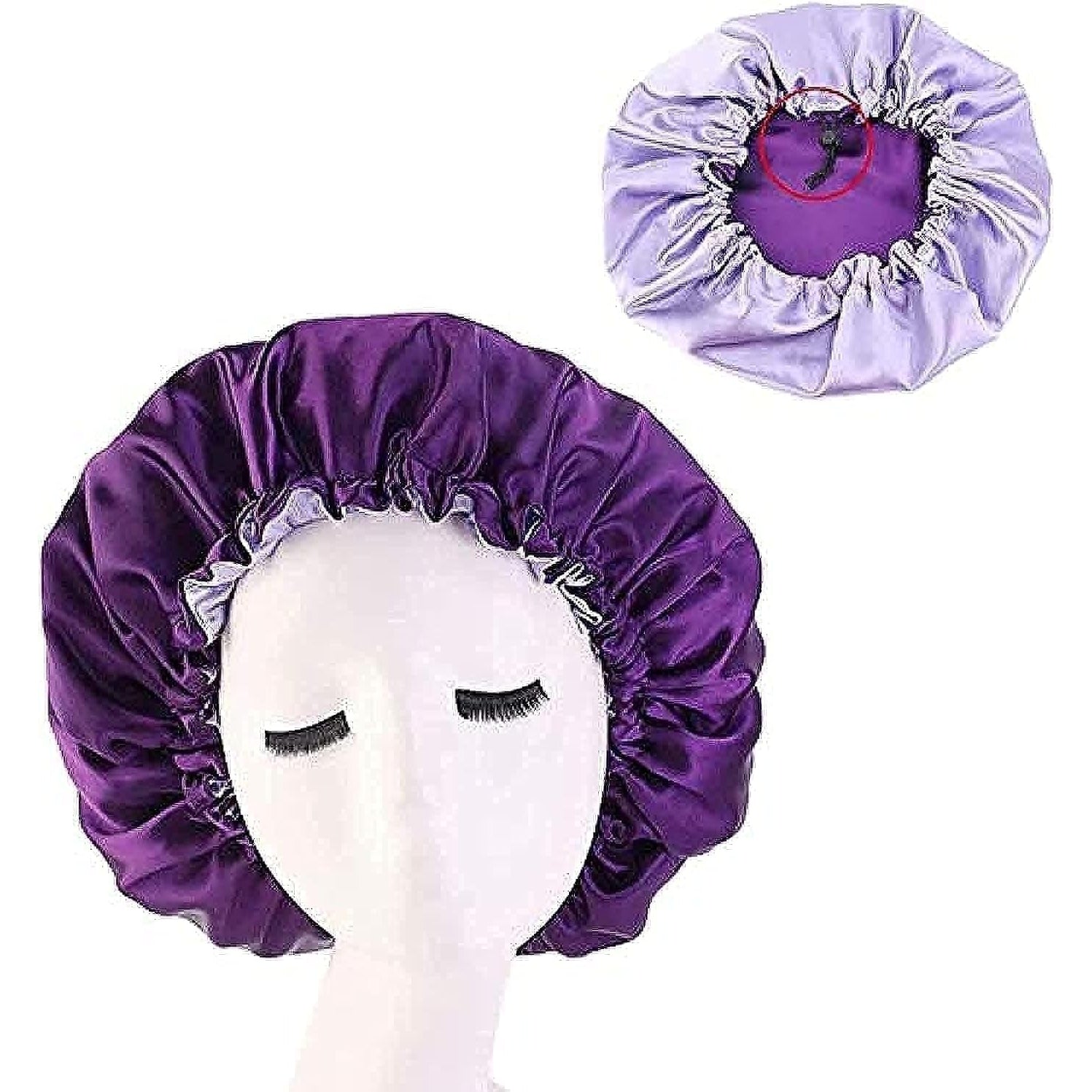 Women's Adjustable Reversible Satin Bonnet - Soft Double Sided Sleep Cap, Protects Natural Hair, Assorted Colors (Black) - Medaid