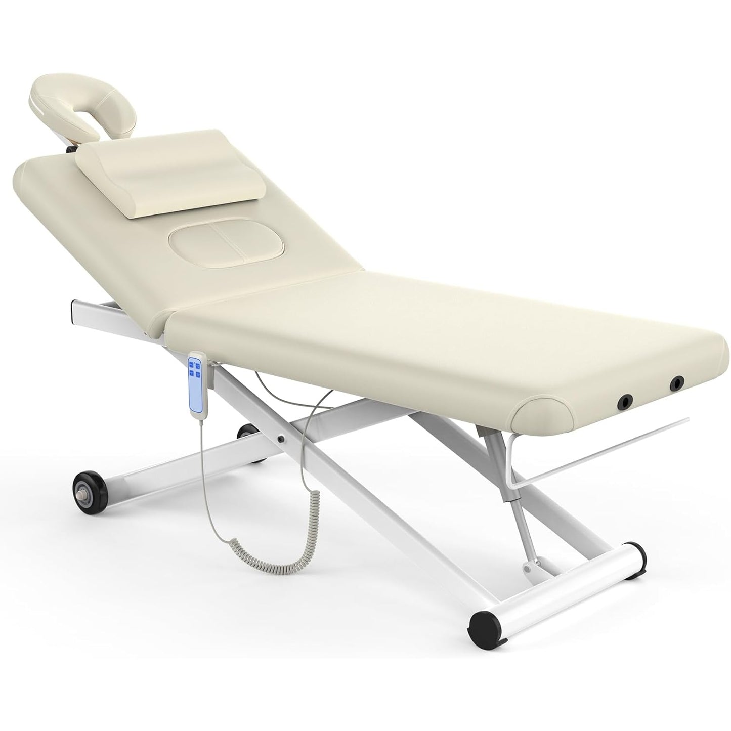 pouseayar Heavy Duty Electric Massage Table, Electric Lift and Electric Backrest 2 Motor Adjustable for Treatment/Medical Spa/Facial Bed/Beauty Bed/Massage Bed and More - 32 Wide x 75 Long - White - Medaid