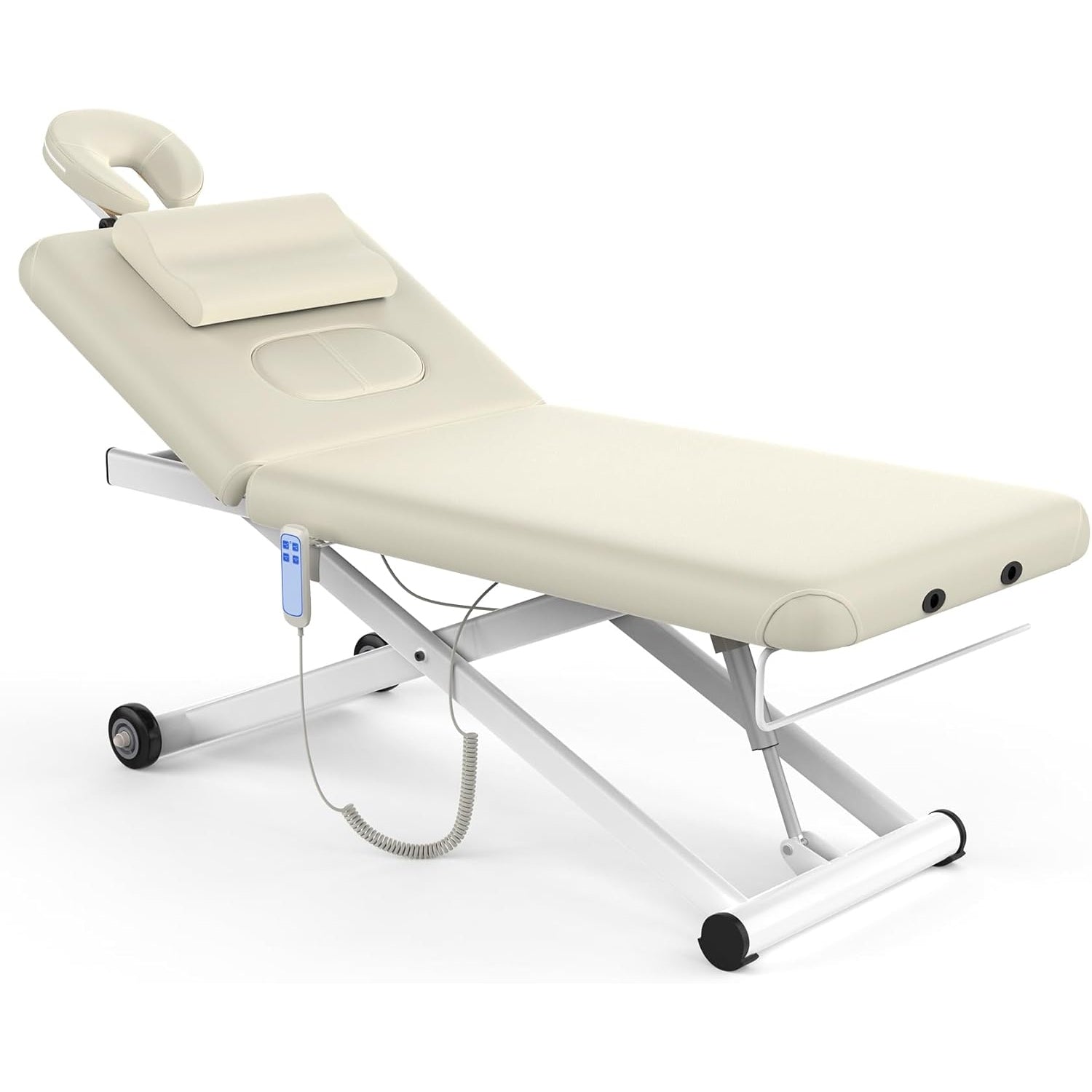 pouseayar Heavy Duty Electric Massage Table, Electric Lift and Electric Backrest 2 Motor Adjustable for Treatment/Medical Spa/Facial Bed/Beauty Bed/Massage Bed and More - 32 Wide x 75 Long - White - Medaid