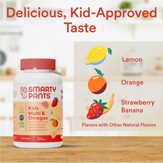 SmartyPants Kids Multivitamin Gummies: Omega 3 Fish Oil (EPA/DHA), Vitamin D3, C, Vitamin B12, B6, Vitamin A, K & Zinc - 60 count - Medaid