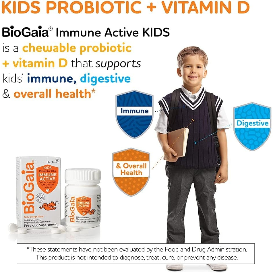 BioGaia Protectis Immune Active Kids Probiotic | Probiotic + Vitamin D | 60 Day Supply - Medaid